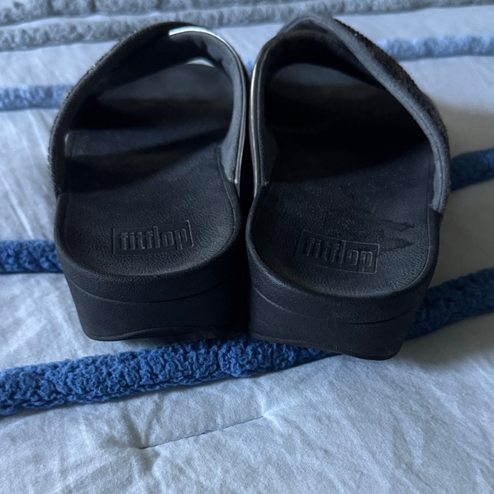 Like New Fitflop Brand Black and Silver Slide Sandals Size 10 - Picture 3 of 5